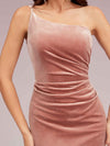 Elegant Velvet One Shoulder Side Slit sheath Long Bridesmaid Dresses Online
