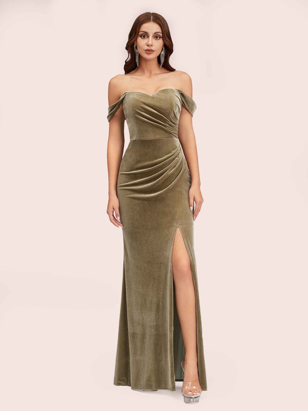 Sexy Velvet Off Shoulder Side Slit Mermaid Long Bridesmaid Dresses Online