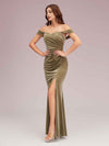 Sexy Velvet Off Shoulder Side Slit Mermaid Long Bridesmaid Dresses Online