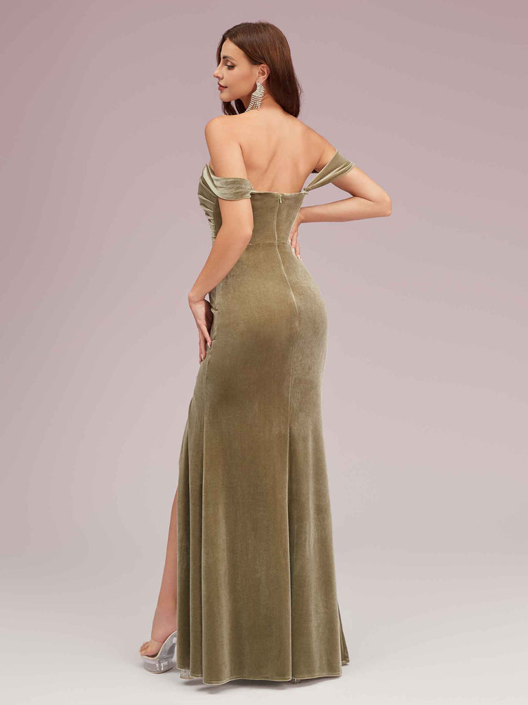 Sexy Velvet Off Shoulder Side Slit Mermaid Long Bridesmaid Dresses Online