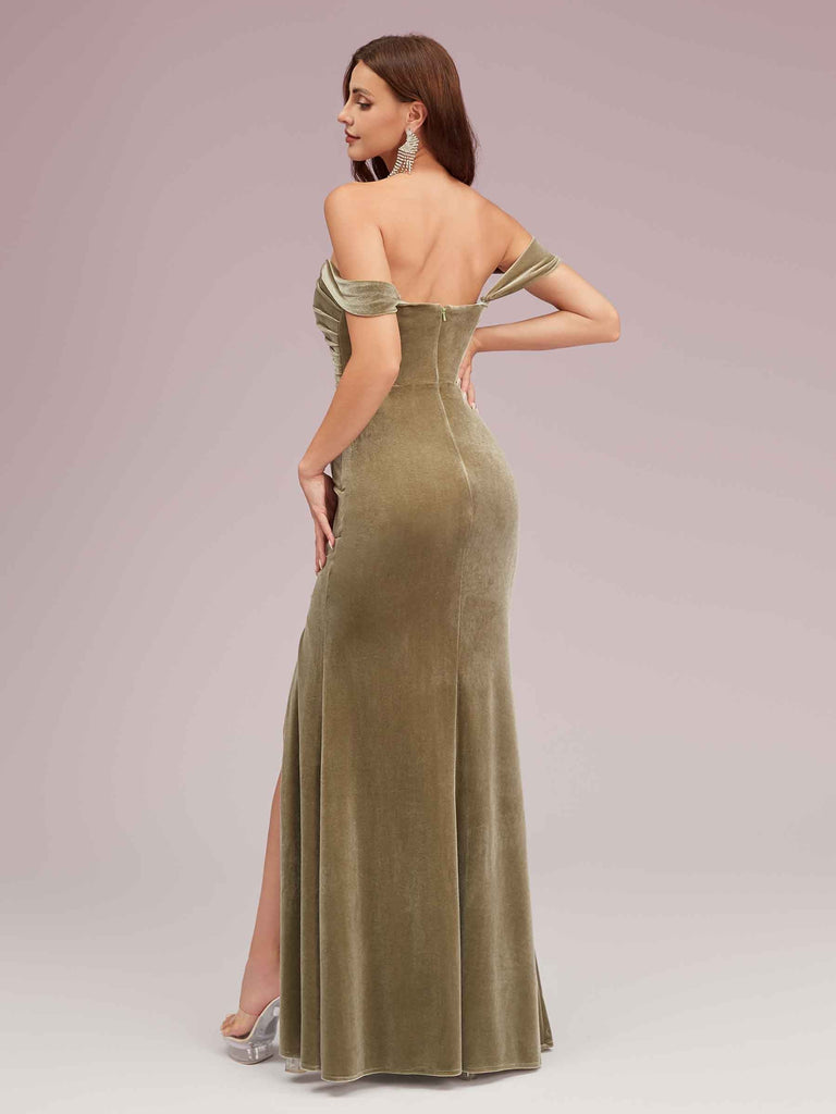 Sexy Velvet Off Shoulder Side Slit Mermaid Long Bridesmaid Dresses Online For Sale