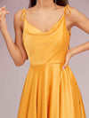 Elegant A-line Spaghetti Straps Long Silky Satin Evening Prom Dresses With Slit