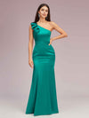 Elegant One Shoulder Mermaid Long Silky Satin Evening Prom Dresses Online