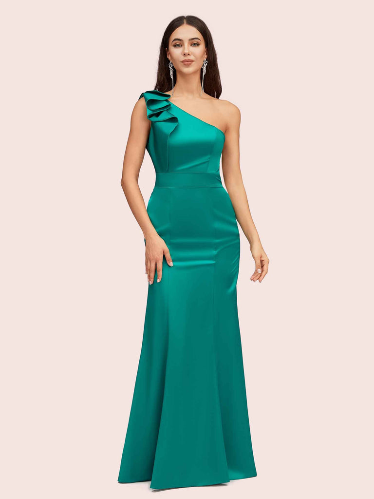 Elegant One Shoulder Mermaid Long Silky Satin Evening Prom Dresses Online Elegant One Shoulder Mermaid Long Silky Satin Evening Prom Dresses Online