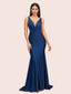 Sexy Deep V-neck Long Jersey Mermaid Bridesmaid Dresses Online