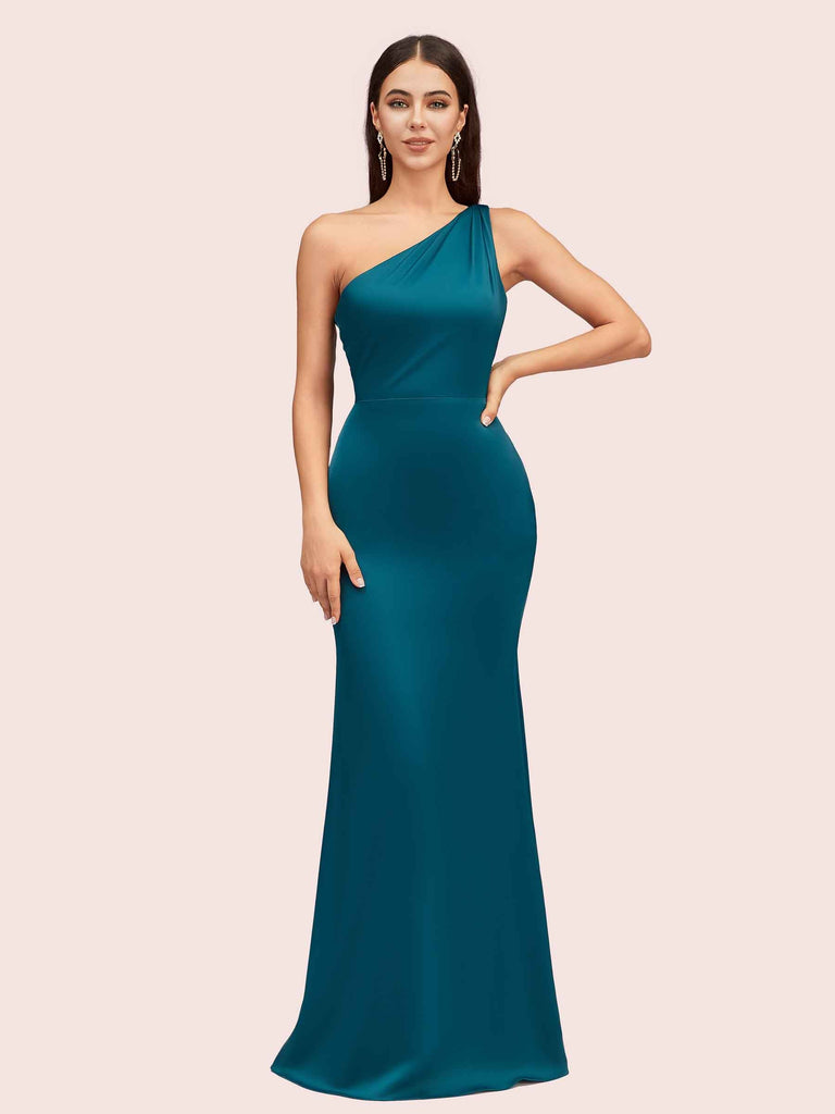 Sexy Mermaid One Shoulder Silky Satin Long Graduation Prom Dresses Online Sexy Mermaid One Shoulder Silky Satin Long Graduation Prom Dresses Online