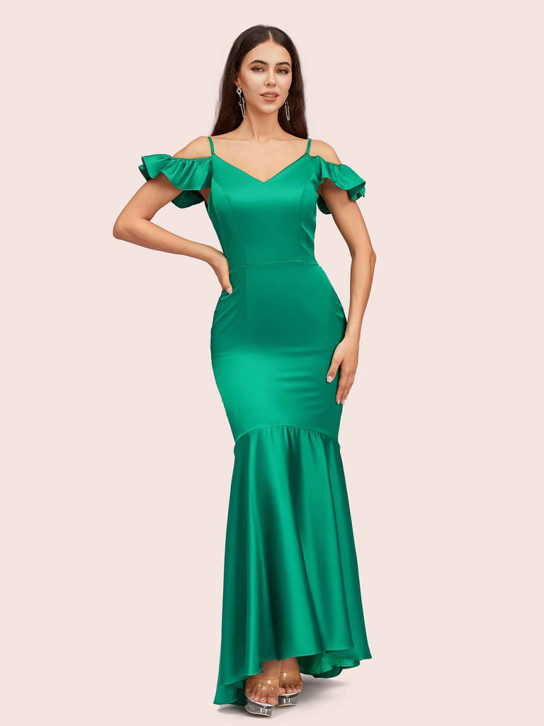 Sexy Mermaid Cold Shoulder Soft Satin Long Bridesmaid Dresses Online Sexy Mermaid Cold Shoulder Soft Satin Long Bridesmaid Dresses Online