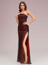 Sexy One Shoulder Red and Black Side Slit Long Prom Dresses Online