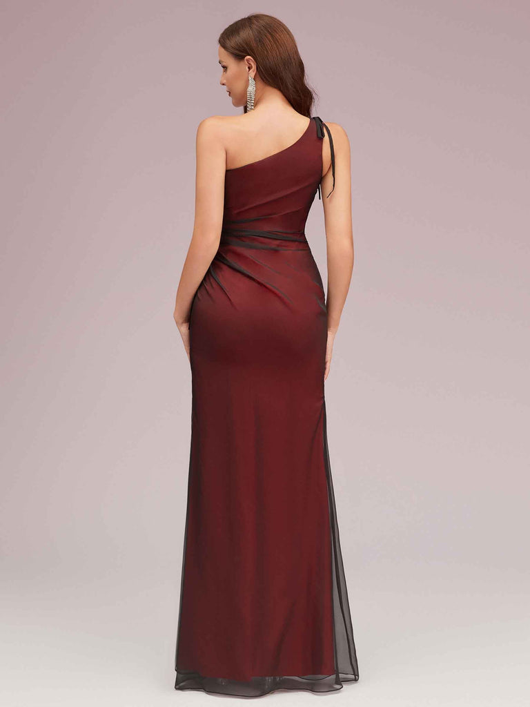 Sexy One Shoulder Red and Black Side Slit Long Prom Dresses Online For Sale