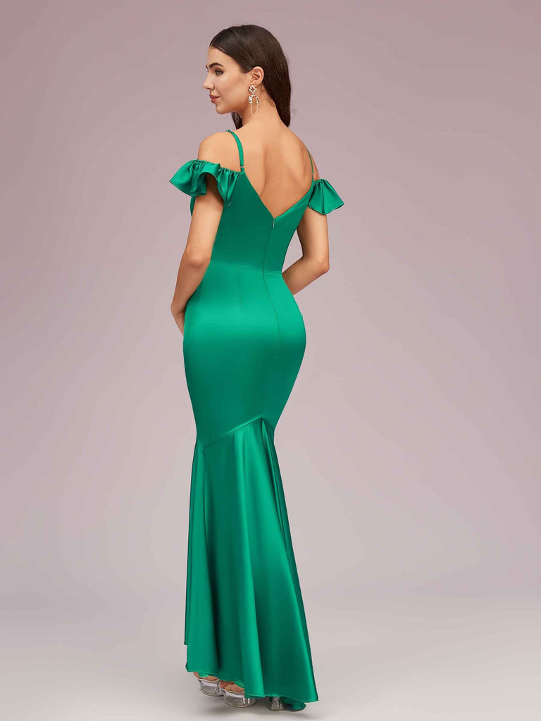 Sexy Mermaid Cold Shoulder Silky Satin High Low Prom Dresses Online