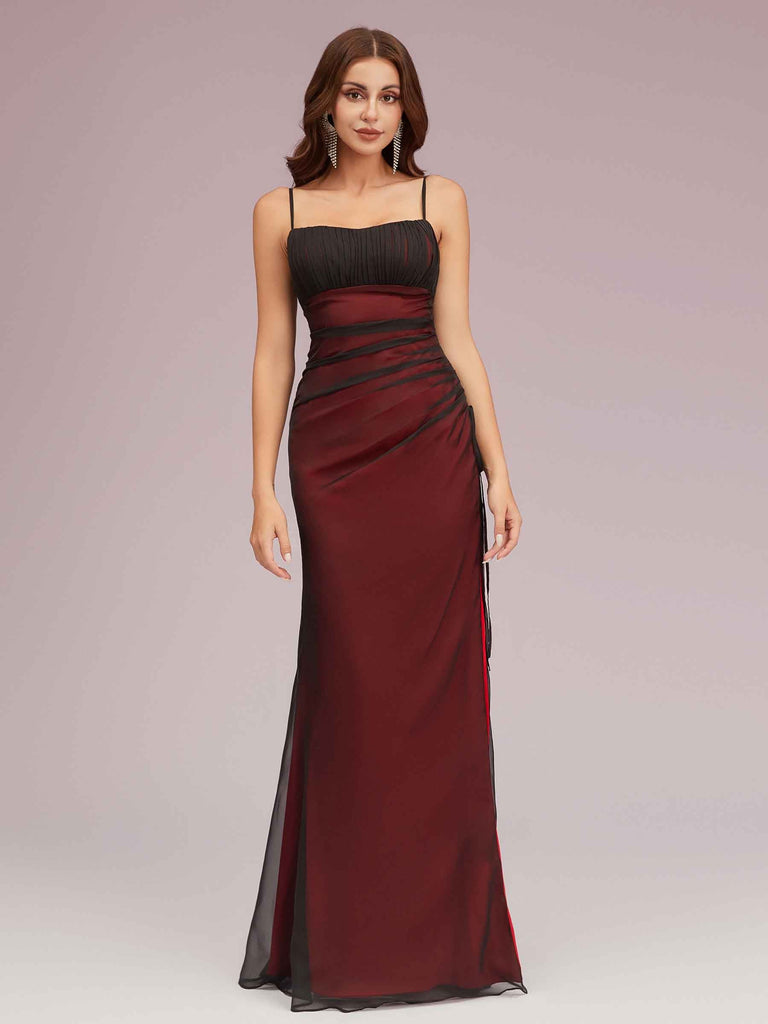 Sexy Spaghetti Straps Red And Black Prom Dresses With Slit For Sale Sexy Spaghetti Straps Red And Black Prom Dresses With Slit For Sale