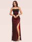 Sexy Spaghetti Straps Red And Black Prom Dresses With Slit