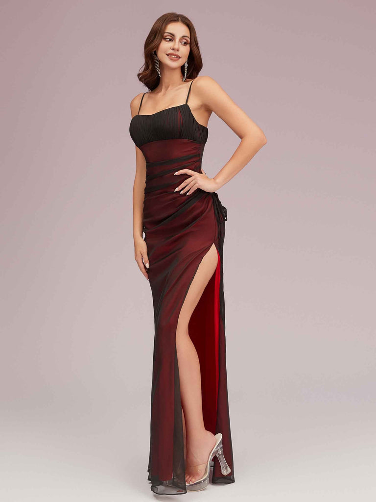 Sexy Spaghetti Straps Red And Black Prom Dresses With Slit For Sale