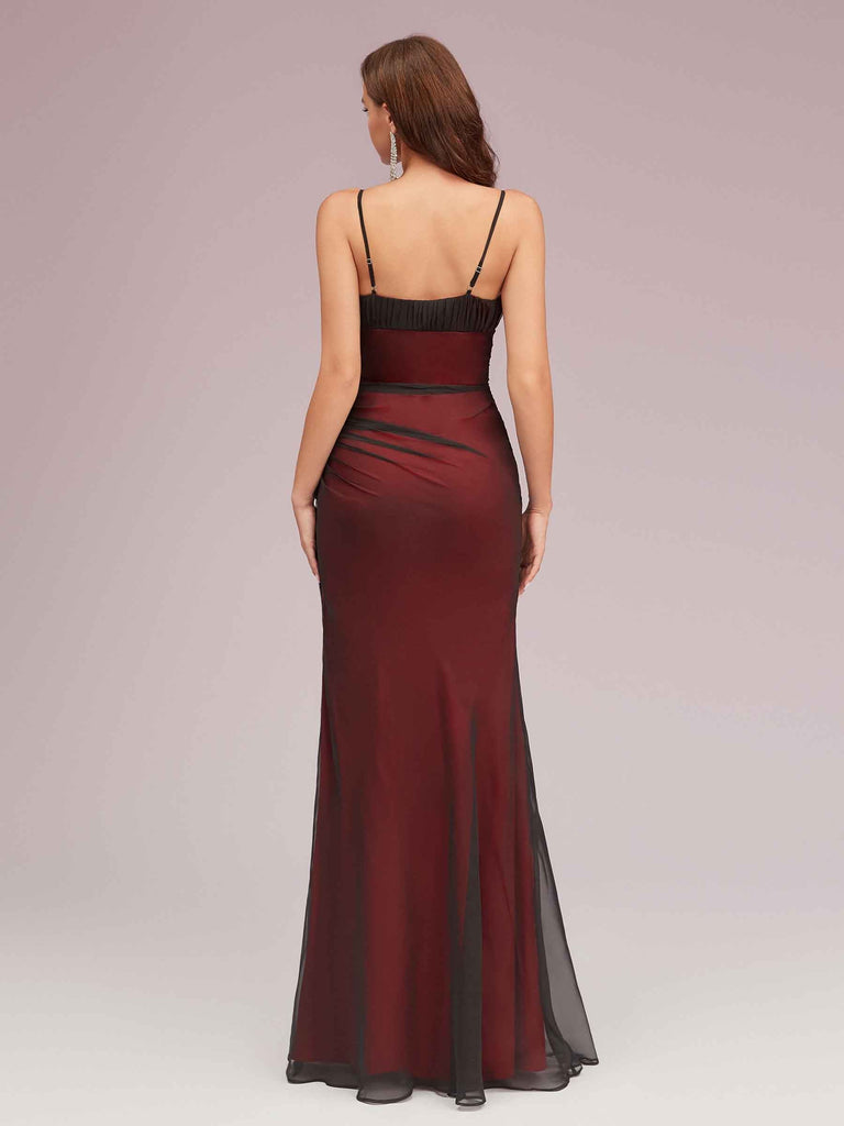 Sexy Red Black Sheath Spaghetti Straps Side Slit Floor-length Long Party  Prom Dresses - ChicSew