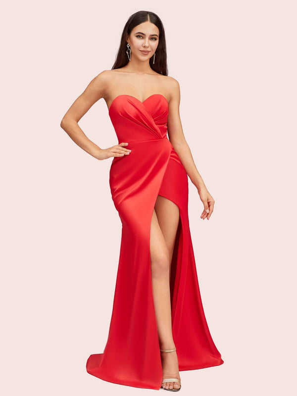 Sexy Mermaid Sweetheart Side Slit Soft Satin Bridesmaid Dresses Online