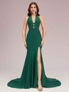 Sexy Halter Side Slit Open Back Stretchy Jersey Long Mermaid Bridesmaid Dresses Online