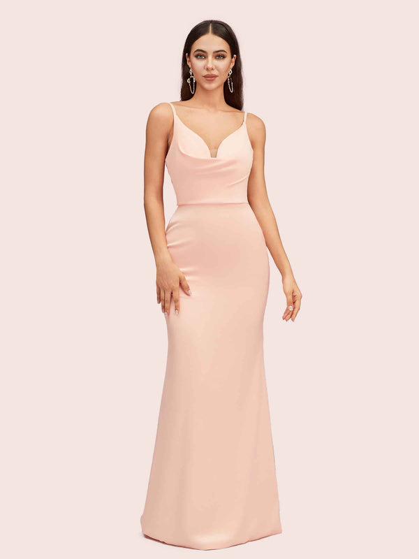Sexy Spaghetti Straps V-Neck Open Back Soft Satin Mermaid Bridesmaid Dresses