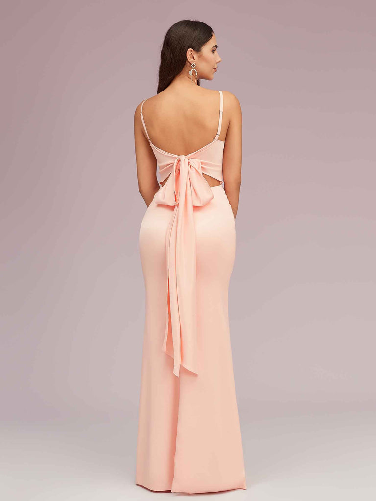 Sexy Spaghetti Straps Cowl Neck Backless Soft Satin Mermaid Formal Prom Dresses