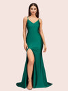 Simple Mermaid Spaghetti Straps Side Slit Long Soft Satin Formal Prom Dresses 2023