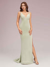 Sexy V-neck Side Slit Stretchy Jersey Long Mermaid Bridesmaid Dresses