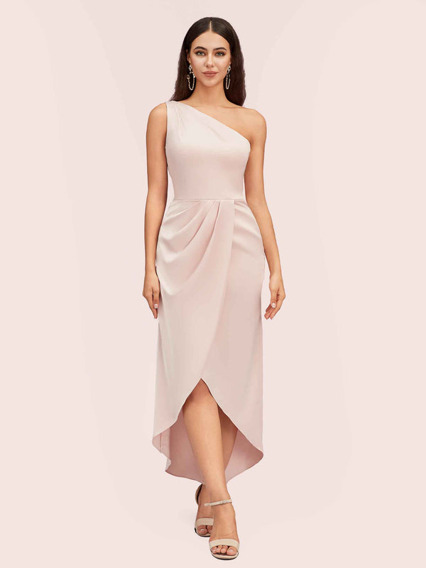 Elegant One Shoulder Mermaid Satin Short Bridesmaid Dresses Online