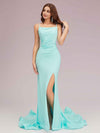 Sexy Backless Spaghetti Straps Side Slit Stretchy Jersey Long Mermaid Bridesmaid Dresses