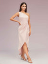 Elegant One Shoulder Mermaid Satin High Low Short Midi Evening Prom Dresses Online