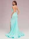 Sexy Backless Spaghetti Straps Side Slit Stretchy Jersey Long Mermaid Prom Dresses