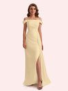 Sexy Mermaid Off Shoulder Side Slit Soft Satin Long Bridesmaid Dress For Wedding