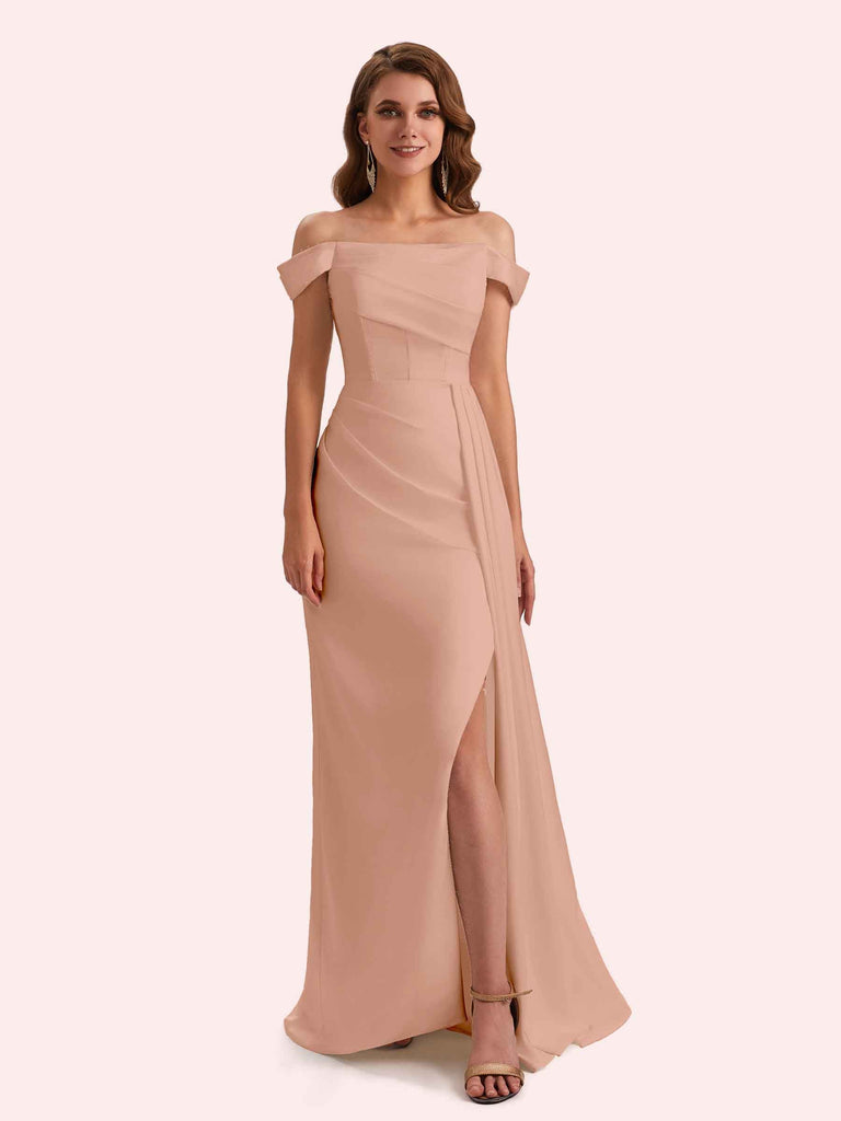 Sexy Mermaid Off Shoulder Side Slit Soft Satin Long Bridesmaid Dress For Wedding Sexy Mermaid Off Shoulder Side Slit Soft Satin Long Bridesmaid Dress For Wedding