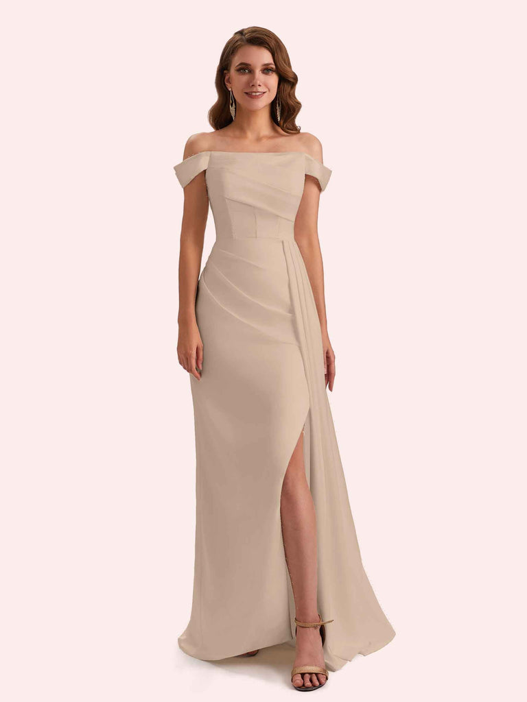 Sexy Mermaid Off Shoulder Side Slit Soft Satin Long Bridesmaid Dress For Wedding Sexy Mermaid Off Shoulder Side Slit Soft Satin Long Bridesmaid Dress For Wedding