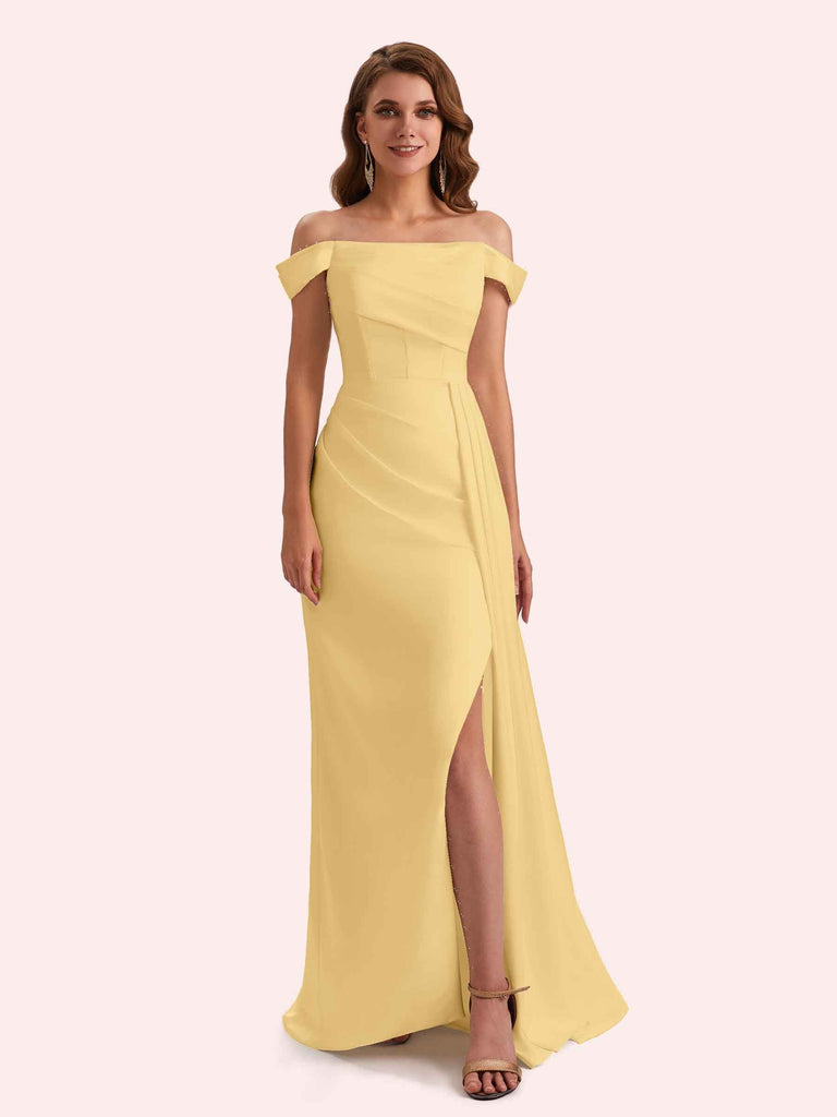 Sexy Mermaid Off Shoulder Side Slit Soft Satin Long Bridesmaid Dress For Wedding Sexy Mermaid Off Shoulder Side Slit Soft Satin Long Bridesmaid Dress For Wedding
