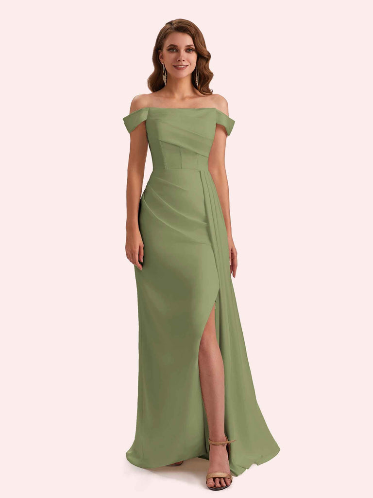 Sexy Mermaid Off Shoulder Side Slit Soft Satin Long Bridesmaid Dress For Wedding Sexy Mermaid Off Shoulder Side Slit Soft Satin Long Bridesmaid Dress For Wedding