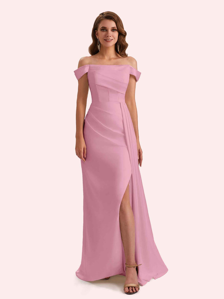 Sexy Mermaid Off Shoulder Side Slit Soft Satin Long Bridesmaid Dress For Wedding Sexy Mermaid Off Shoulder Side Slit Soft Satin Long Bridesmaid Dress For Wedding