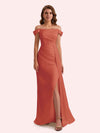 Sexy Mermaid Off Shoulder Side Slit Soft Satin Long Bridesmaid Dress For Wedding