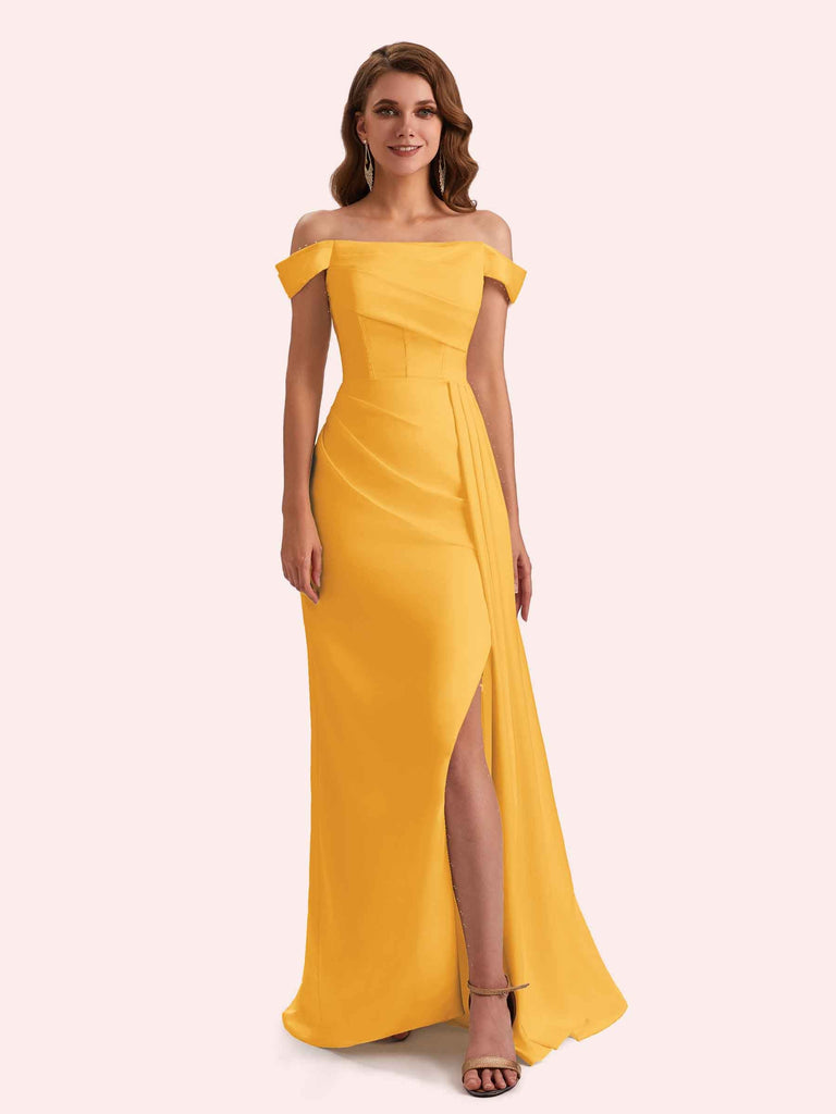 Sexy Mermaid Off Shoulder Side Slit Soft Satin Long Bridesmaid Dress For Wedding Sexy Mermaid Off Shoulder Side Slit Soft Satin Long Bridesmaid Dress For Wedding