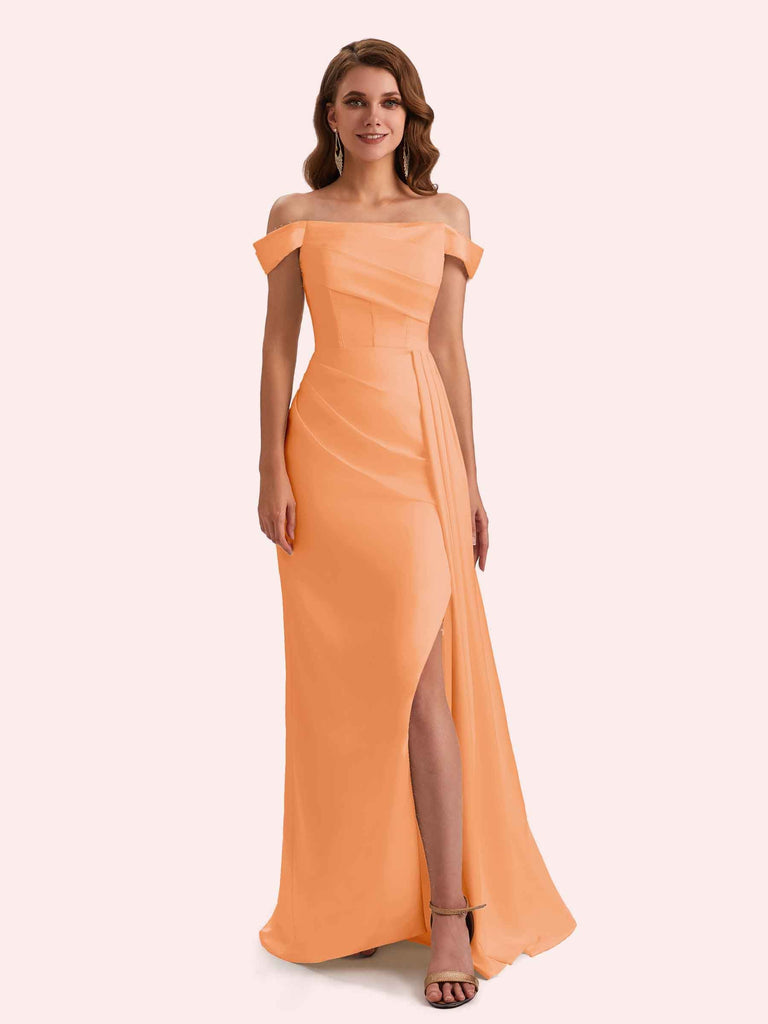 Peach flower applique off the shoulder Elegant Wedding Dress – AiSO BRiDAL