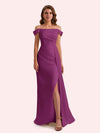 Sexy Mermaid Off Shoulder Side Slit Soft Satin Long Bridesmaid Dress For Wedding
