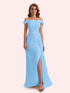 Sexy Mermaid Off Shoulder Side Slit Soft Satin Long Bridesmaid Dress For Wedding