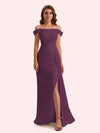 Sexy Mermaid Off Shoulder Side Slit Soft Satin Long Bridesmaid Dress For Wedding