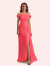 Sexy Mermaid Off Shoulder Side Slit Soft Satin Long Bridesmaid Dress For Wedding