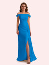 Sexy Mermaid Off Shoulder Side Slit Soft Satin Long Bridesmaid Dress For Wedding