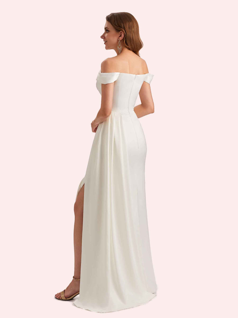 Sexy Mermaid Off Shoulder Side Slit Soft Satin Long Bridesmaid Dress For Wedding Sexy Mermaid Off Shoulder Side Slit Soft Satin Long Bridesmaid Dress For Wedding