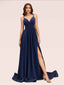 Sexy Side Slit Spaghetti Straps V-neck Jersey Long Bridesmaid Dresses Online