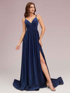 Sexy Side Slit Spaghetti Straps V-neck Jersey Long Bridesmaid Dresses Online