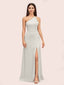 Simple Silky Satin One Shoulder Long Side Slit Bridesmaid Dresses Online