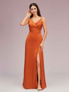 Simple Soft Satin Sexy Spaghetti Straps Long Side Slit Mermaid Graduation Prom Dresses