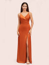 Simple Soft Satin Sexy Spaghetti Straps Long Side Slit Mermaid Graduation Prom Dresses