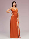 Simple Soft Satin Sexy Spaghetti Straps Long Side Slit Mermaid Graduation Prom Dresses