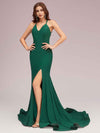 Sexy Halter V-neck Side Slit Stretchy Jersey Long Mermaid Bridesmaid Dresses